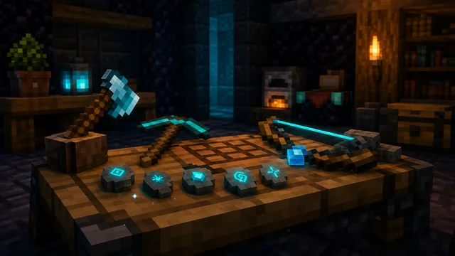 Tools and runes on a crafting table